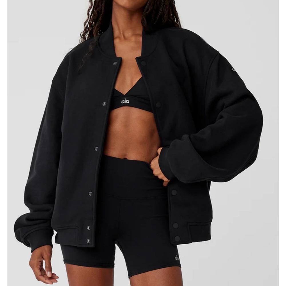Alo Renowned Varsity Jacket Size XXS Black